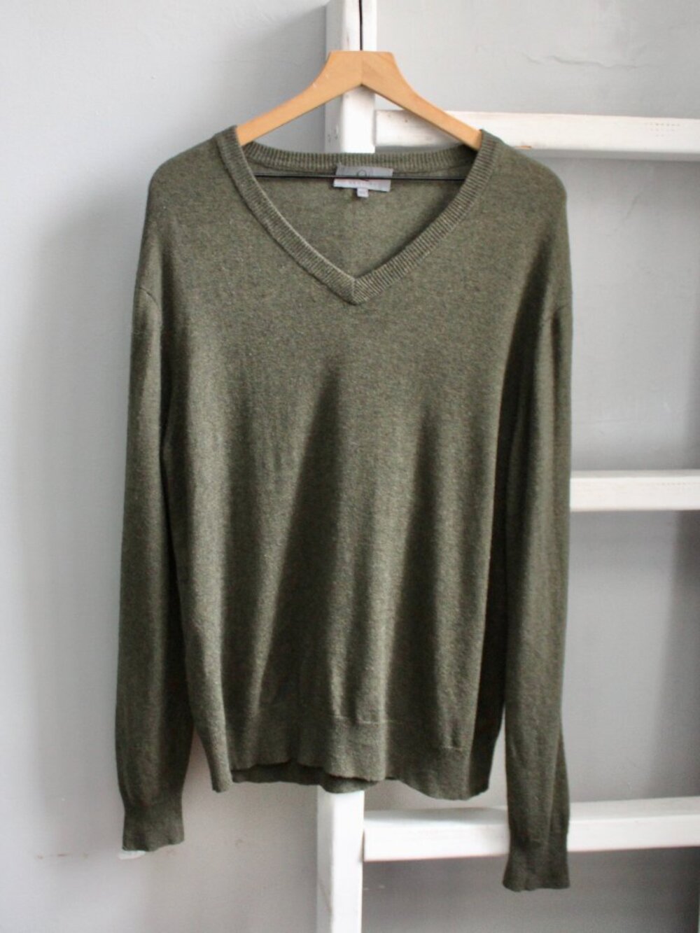 QI New York Wool Cashmere Knit V-Neck Pullover Sweater Green Men's Size XXL